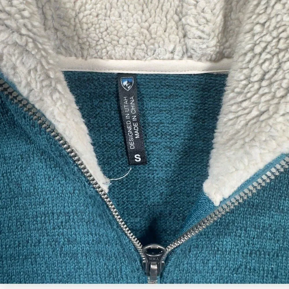Kuhl Jacket Women's Small Blue Green Alska Hoodie Sherpa Fleece Lined‎ Full Zip